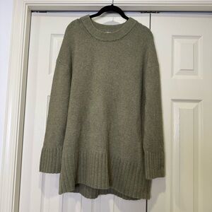 Zara Knit Longline Sweater Tunic Olive Green Size M